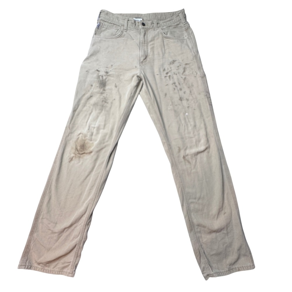 Carhartt FR Pants Mens 33x36 Tan FRB159 GKH Loose Fit Flame Resistant Distressed